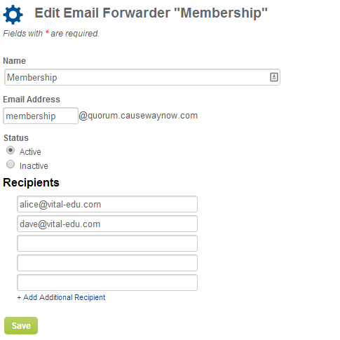 Screenshot of Forwarder form